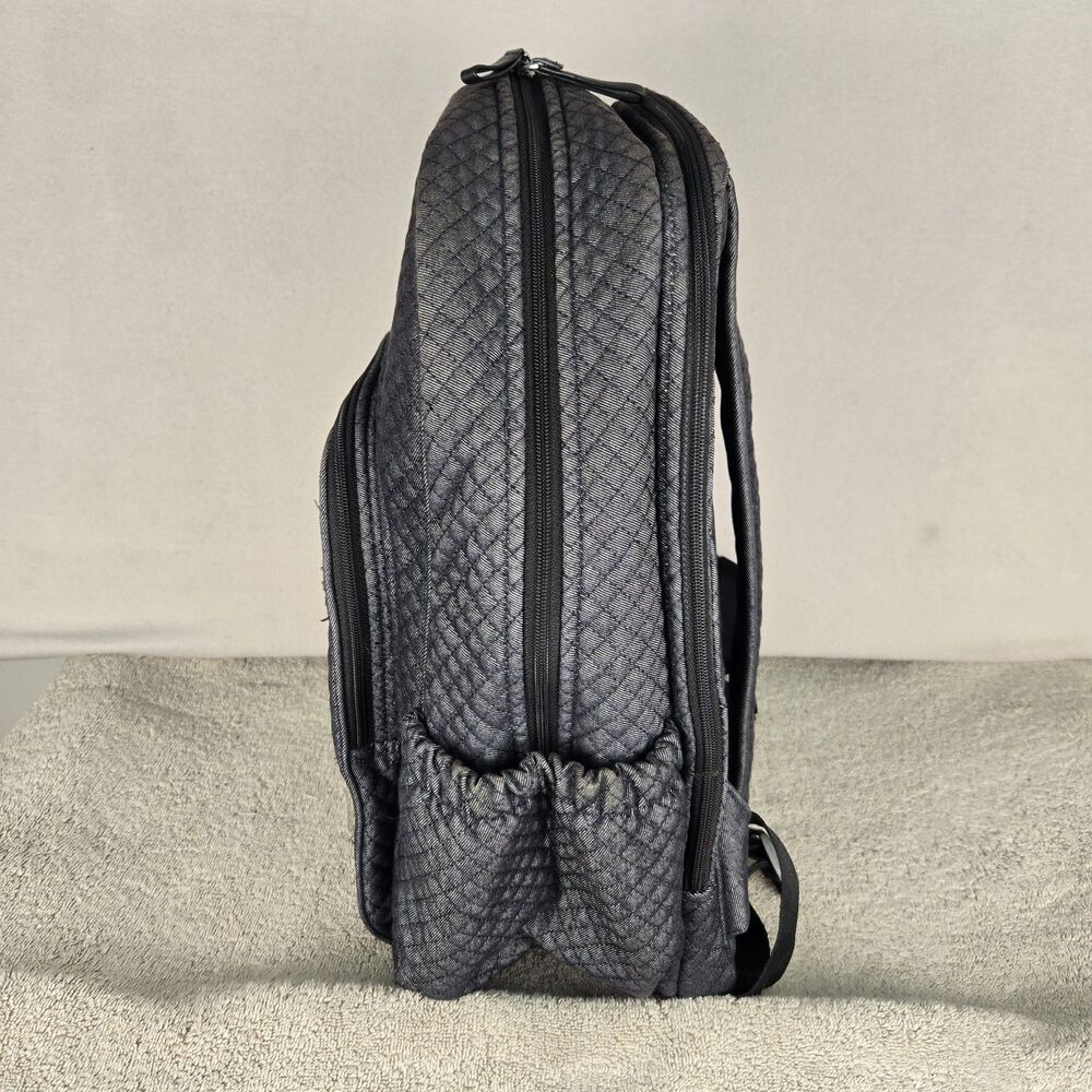Vera Bradley Iconic Campus Backpack Denim Gray Quilted Laptop School Bag College - Picture 5 of 10